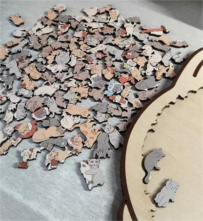 135-Piece Morandi-Colored Cat Shaped Wooden Jigsaw Puzzle