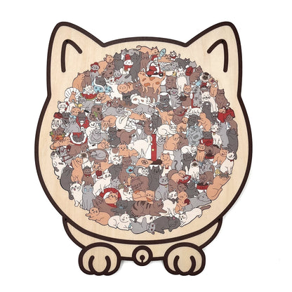 135-Piece Morandi-Colored Cat Shaped Wooden Jigsaw Puzzle